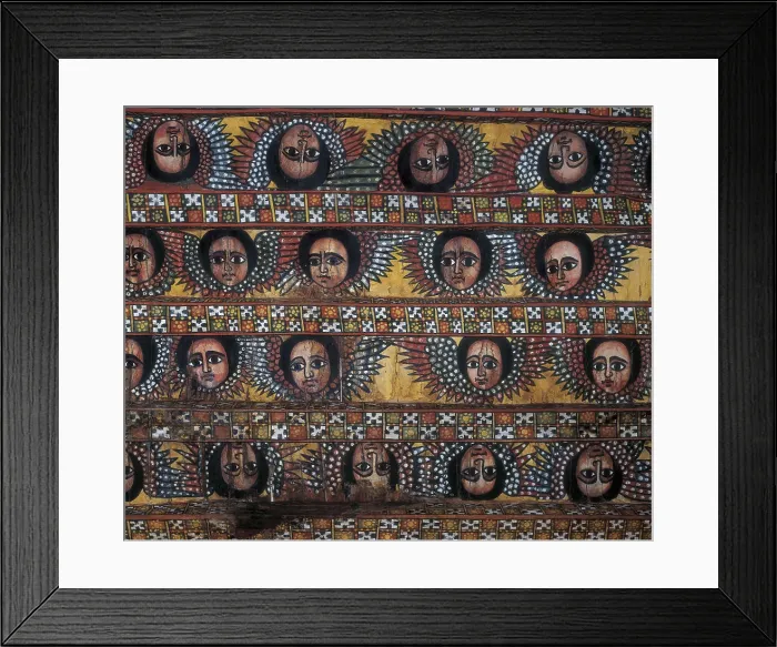 Framed Print : ETHIOPIA. AMHARA. Gonderr. Debre Berhan Selassie Church. Ceiling roof of the church decorated with figures of cherubs. Coptic art. Painting