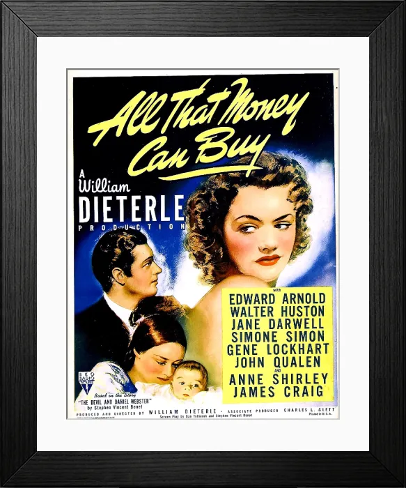 Framed Print : ALL THAT MONEY CAN BUY (aka THE DEVIL AND DANIEL WEBSTER), US poster, from left: James Craig, Anne Shirley, right: Simone Simon, 1940