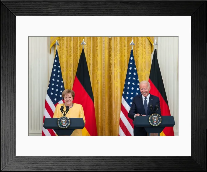 Framed Print : President Joe Biden holds a joint press conference with retiring German Chancellor Angela Merkel on July 15, 2021, in the White House East Room (BSLOC_2021_14_10)