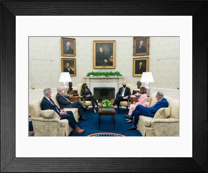 Framed Print : President Joe Biden and Vice President Kamala Harris meet with bipartisan Congressional leadership on May 12, 2021