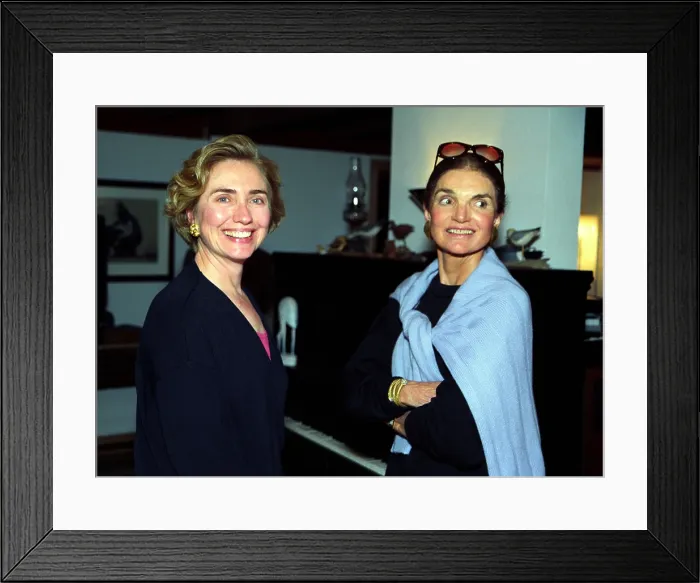 Framed Print : Hillary Rodham Clinton with Jacqueline Kennedy Onassis at Onassiss Marthas Vineyard summer home, August 24, 1993