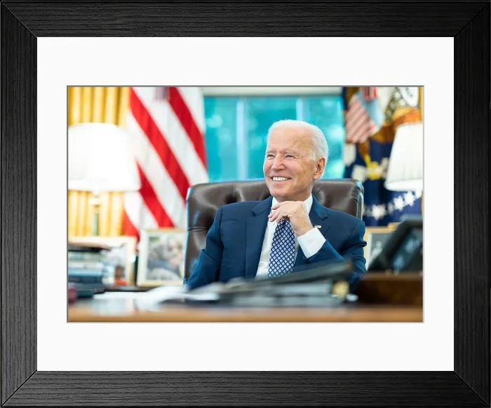 Framed Print : President Joe Biden on the phone with Tennessee Governor Bill Lee, where catastrophic flooding followed 17 inches of rain fell in just 24