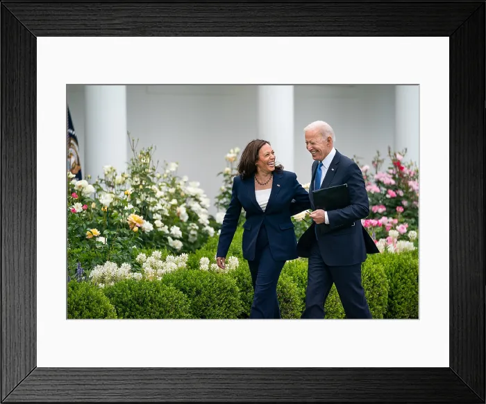 Framed Print : President Joe Biden, joined by Vice President Kamala Harris after delivering remarks on the CDC's updated guidance on mask wearing for vaccinated individuals, May 13, 2021 Framed Print : President Joe Biden, joined by Vice President Kamala Harris after delivering remarks on the CDC's updated guidance on mask wearing for vaccinated individuals, May 13, 2021