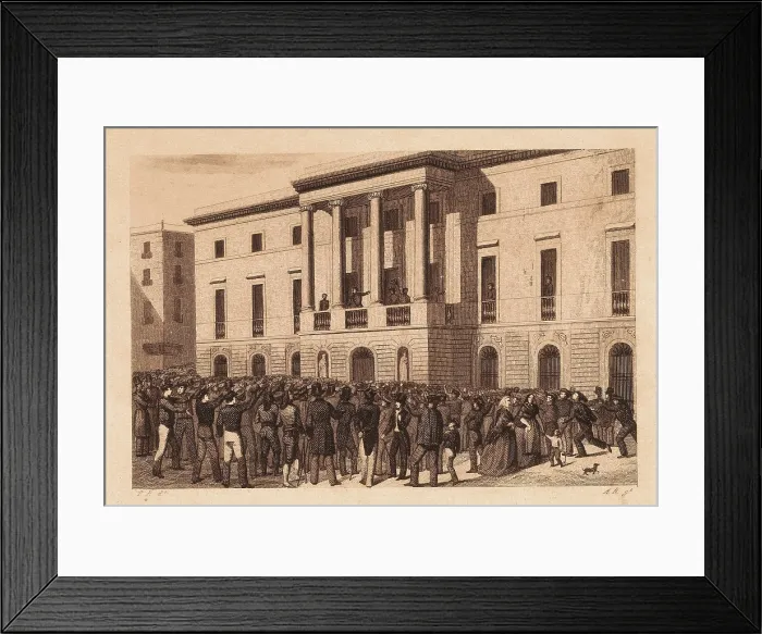 Framed Print : Spain (1843). Juan Prim i Prats talking to the people of Barcelona (15th June 1843). Etching. SPAIN. Reus. Salvador Vilaseca Regional Museum