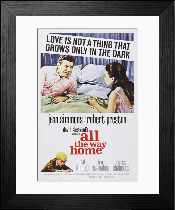Framed Print : ALL THE WAY HOME, US poster art, top from left: Robert Preston, Jean Simmons; bottom left: Michael Kearney, 1963