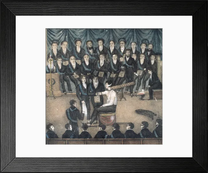 Framed Print : Initiation ceremony of a Freemason (19th c.). Central detail. Watercolour. FRANCE. Paris. Muse du Grand Orient de France de de la Franc-Maconnerie Europenne