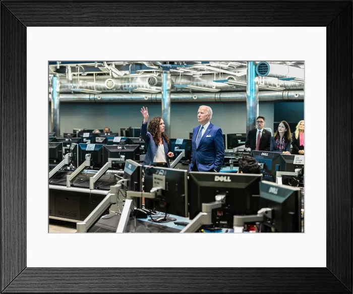 Framed Print : President Joe Biden is given a tour of the National Counterterrorism Center's Watch Floor, by Director Christine Abizaid, July 27, 2021