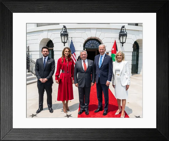 Framed Print : President Joe Biden, First Lady Jill Biden, with Jordans King Abdullah II, Queen Rania, and Crown Prince Al Hussein Bin Abdullah II, July 19, 2021 Framed Print : President Joe Biden, First Lady Jill Biden, with Jordans King Abdullah II, Queen Rania, and Crown Prince Al Hussein Bin Abdullah II, July 19, 2021