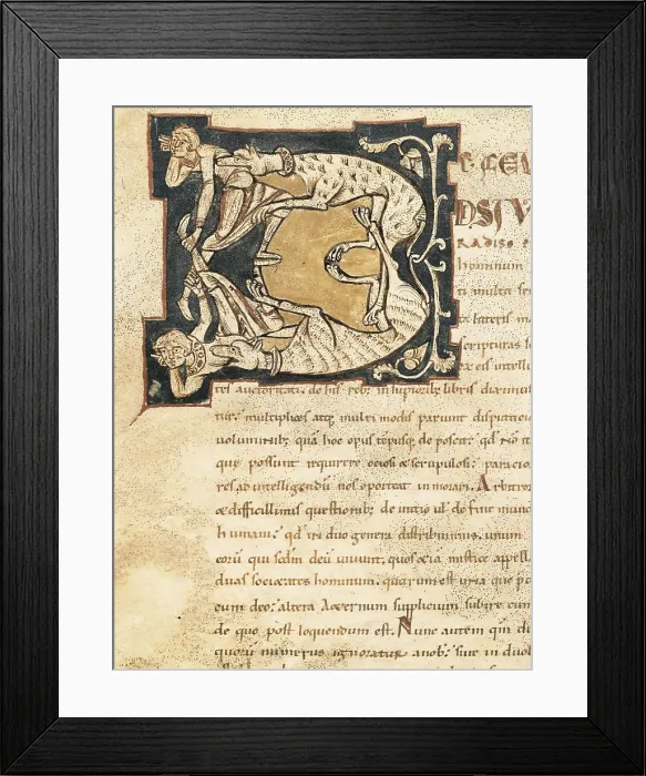 Framed Print : AUGUSTINE, Saint (354-430). 'The City of God'. Initial B letter. Romanesque art. Miniature Painting. SPAIN. Madrid. National Library