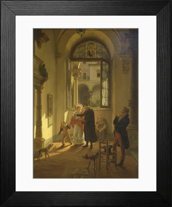Framed Print : Interior of a Monastery, by Giovanni Migliara, 1825 - 1837 ca. 19th Century, oil on board - Italy, Lombardy, Milan, Brera Collection. Whole artwork view