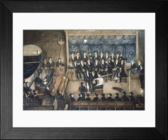 Framed Print : Initiation ceremony of a Freemason (19th c.). Central detail. Watercolour. FRANCE. Paris. Muse du Grand Orient de France de de la Franc-Maconnerie Europenne