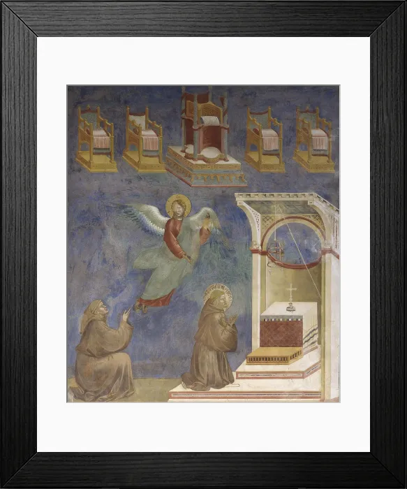 Framed Print : Vision of heavenly thrones, by Giotto, 1297 - 1299, 13th Century, fresco, 230 x 270 cm - Italy, Umbria, Assisi, Papal Basilica of San Francesco, Upper Church. Detail Framed Print : Vision of heavenly thrones, by Giotto, 1297 - 1299, 13th Century, fresco, 230 x 270 cm - Italy, Umbria, Assisi, Papal Basilica of San Francesco, Upper Church. Detail
