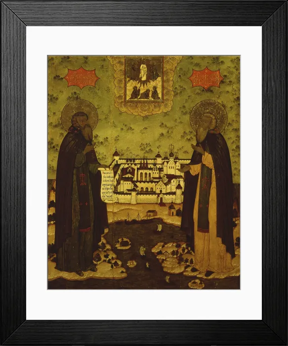 Framed Print : Saints Sabazio and Zosima, by Unknown Artist, 16th Century ca. tempera on board - Russian Federation, Moscow, Gosudarstvennyj Istoriceskij Muzej. Whole artwork view