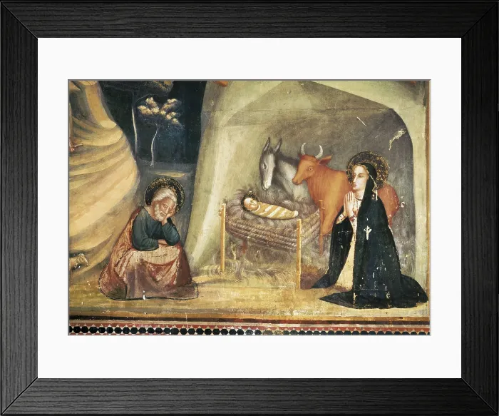 Framed Print : BASSA, Ferrer (1290-1348). Frescoes of the St Michael Chapel: Scenes of the Joys of Virgin Mary. 1343. SPAIN. Barcelona. Monastery of Pedralbes. Nativity. Gothic art. Fresco Framed Print : BASSA, Ferrer (1290-1348). Frescoes of the St Michael Chapel: Scenes of the Joys of Virgin Mary. 1343. SPAIN. Barcelona. Monastery of Pedralbes. Nativity. Gothic art. Fresco