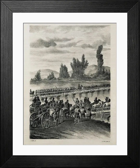 Framed Print : Spain (1808). Peninsular War. The Frebnch troops crossing the Bidasoa river. Litography. SPAIN. Barcelona. Biblioteca de Catalunya (National Library of Catalonia)