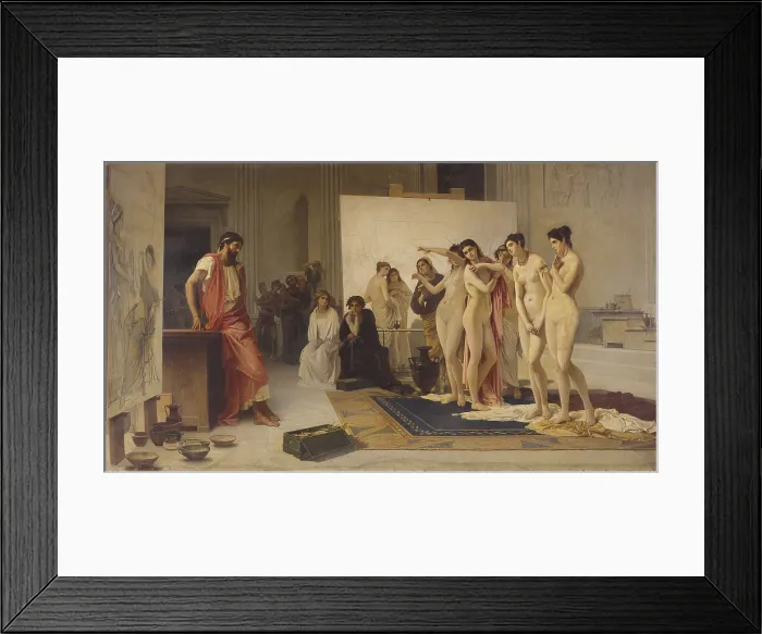 Framed Print : Zeuxis chooses five of the most graceful maidens submitted by the Croton, in order to study their shapes to paint the figure of Helen, by Pietro Michis, 1869, 19th Century