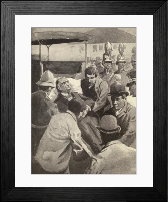 Framed Print : Assassination of President William McKinley at Pan-American Exposition, Buffalo, Sept. 6, 1901. McKinley, remaining conscious, is loaded into an ambulance for the hospital