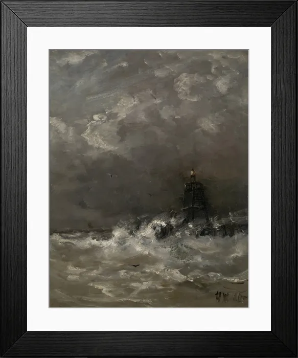 Framed Print : Lighthouse in Breaking Waves, by Hendrik Willem Mesdag, c. 1900-07, Dutch painting, oil on panel. The lighthouse was installed in Scheveningen in the early 20th century Framed Print : Lighthouse in Breaking Waves, by Hendrik Willem Mesdag, c. 1900-07, Dutch painting, oil on panel. The lighthouse was installed in Scheveningen in the early 20th century