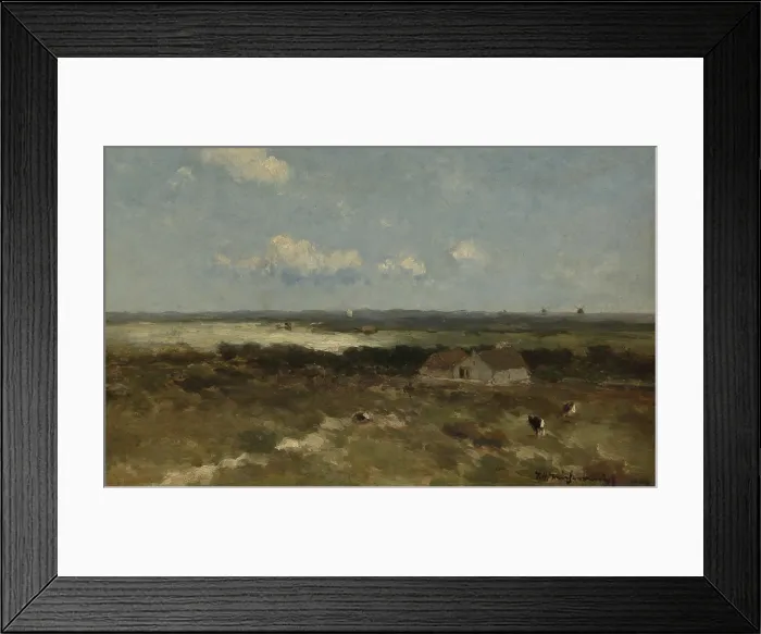 Framed Print : Dune landscape, Johan Hendrik Weissenbruch, 1870-96, Dutch painting, oil on panel. Coastal farm house and cattle with windmills in the distance. (BSLOC_2016_1_218) Framed Print : Dune landscape, Johan Hendrik Weissenbruch, 1870-96, Dutch painting, oil on panel. Coastal farm house and cattle with windmills in the distance. (BSLOC_2016_1_218)