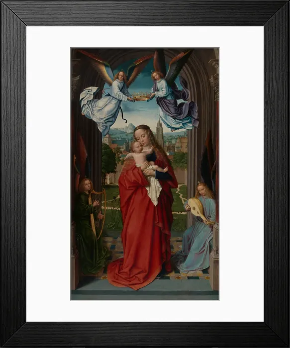 Framed Print : VIRGIN AND CHILD WITH FOUR ANGELS, by Gerard David, 1510-15, Northern Renaissance oil painting