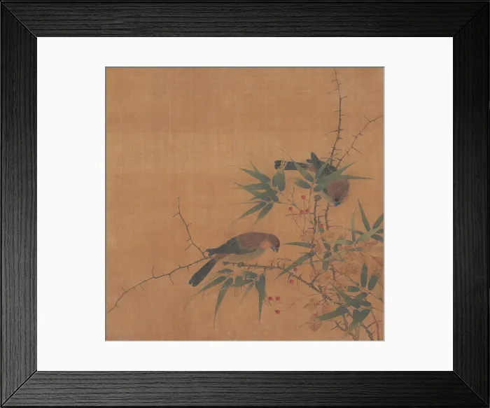 Framed Print : BAMBOO BRANCH WITH BERRIES AND BIRDS, 17th c. Chinese painting, Qing dynasty, ink, color on silk. Birds were one of the major subjects of Chinese painters Framed Print : BAMBOO BRANCH WITH BERRIES AND BIRDS, 17th c. Chinese painting, Qing dynasty, ink, color on silk. Birds were one of the major subjects of Chinese painters