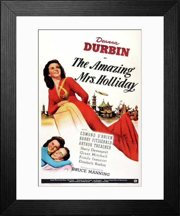Framed Print : THE AMAZING MRS. HOLLIDAY, US poster, Deanna Durbin (top), bottom from left: Deanna Durbin, Edmond O'Brien, 1943