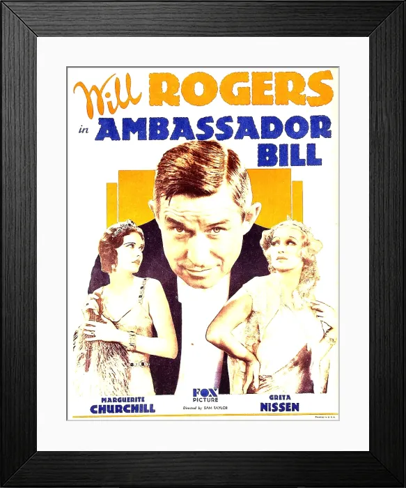 Framed Print : AMBASSADOR BILL, from left: Marguerite Churchill, Will Rogers, Greta Nissen on window card, 1931, TM and Copyright 20th Century Fox Film Corp