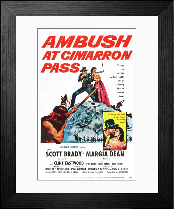 Framed Print : AMBUSH AT CIMARRON PASS, US poster, top and bottom from left: Scott Brady, Margia Dean, 1958, TM & Copyright 20th Century Fox Film Corp. / courtesy Everett Collection