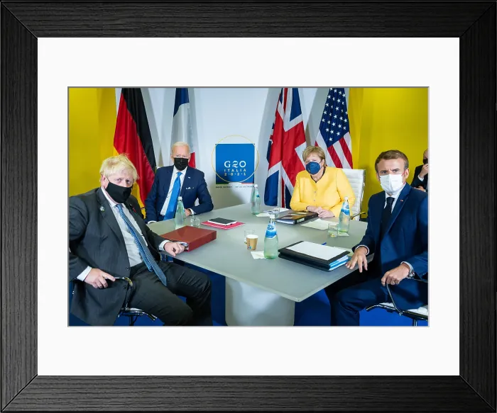 Framed Print : President Joe Biden in a meeting with delegations from the United Kingdom, France, and Germany, led by Prime Minister Boris Johnson, President Emmanuel Macron