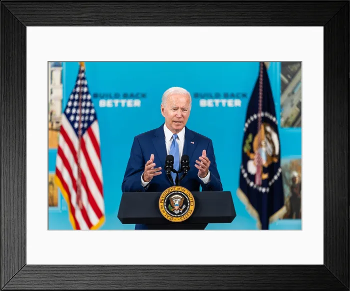 Framed Print : President Joe Biden speaks on the September jobs report, Friday, October 8, 2021