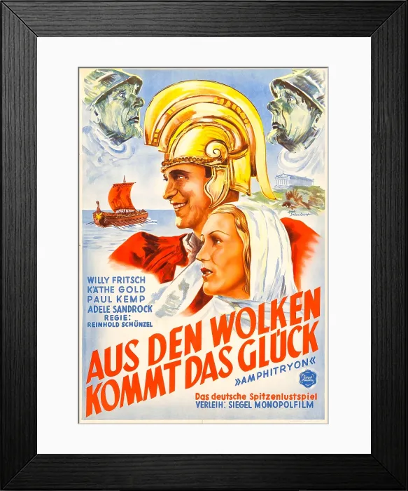 Framed Print : AMPHITRYON, (aka AUS DEN WOLKEN KOMMT DAS GLUCK), Austrian poster art, top corners: Paul Kemp times two; center from top: Willy Fritsch, Kathe Gold, 1935 Framed Print : AMPHITRYON, (aka AUS DEN WOLKEN KOMMT DAS GLUCK), Austrian poster art, top corners: Paul Kemp times two; center from top: Willy Fritsch, Kathe Gold, 1935