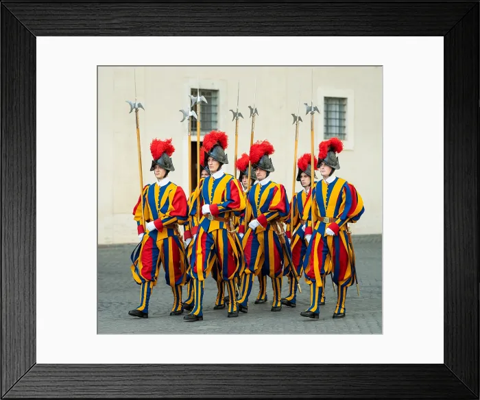 Framed Print : The Vaticans Pontifical Swiss Guard line up for President Joe Biden and First Lady Jill Biden's arrival, Oct. 29, 2021