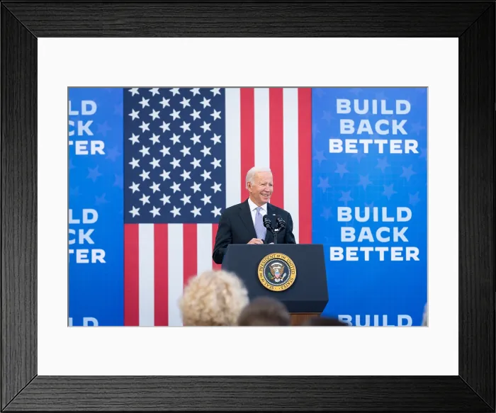 Framed Print : President Joe Biden promotes his Build Back Better agenda, Oct. 20, 2021, at the Electric City Trolley Museum in his childhood hometown of Scranton, Pennsylvania