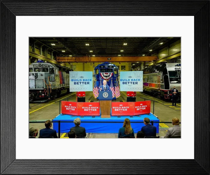 Framed Print : President Joe Biden promotes his Build Back Better Agenda, and the Bipartisan Infrastructure Deal regarding their investment in public transit. Oct