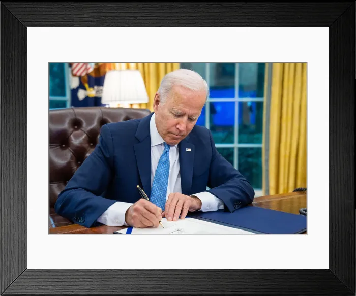 Framed Print : President Joe Biden signs the Emergency Reparation Assistance for Returning Americans Act, August 31, 2021 Framed Print : President Joe Biden signs the Emergency Reparation Assistance for Returning Americans Act, August 31, 2021