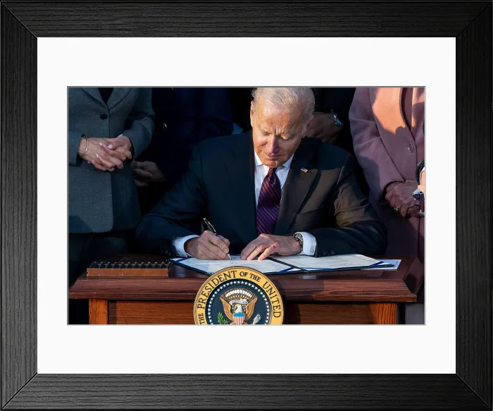 Framed Print : President Joe Biden signs the Infrastructure Investment and Jobs Act, Nov. 15, 2021