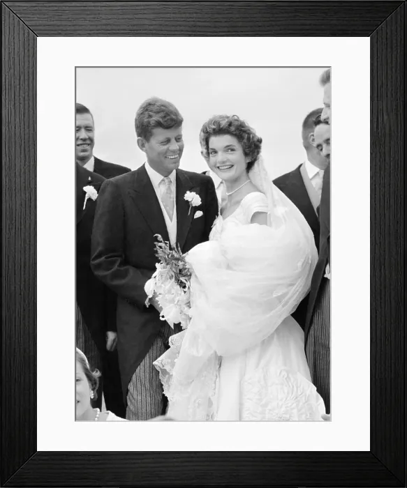 Framed Print : Jackie Bouvier Kennedy and John F. Kennedy, after their wedding ceremony in Newport, Rhode Island, Sept. 23, 1953 (BSLOC_2020_2_153)