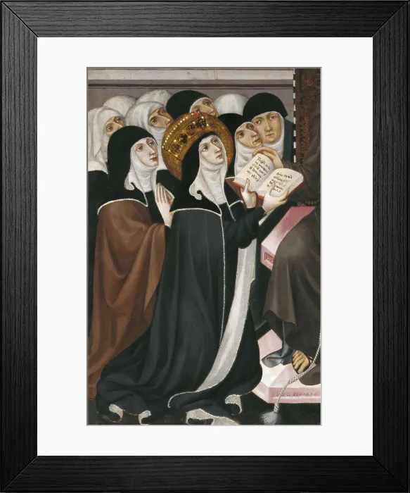 Framed Print : BORRASSA, Llus (1360-1425). Altarpiece of Franciscan Advocation, from the Convent of Santa Clara. 1414-1415. Central detail with nuns. International gothic. Tempera on wood Framed Print : BORRASSA, Llus (1360-1425). Altarpiece of Franciscan Advocation, from the Convent of Santa Clara. 1414-1415. Central detail with nuns. International gothic. Tempera on wood