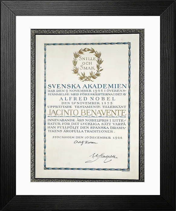 Framed Print : BENAVENTE, Jacinto (1866-1954). Nobel prize awarding diploma. Private Collection. AISA / Everett Collection**US SALES ONLY**