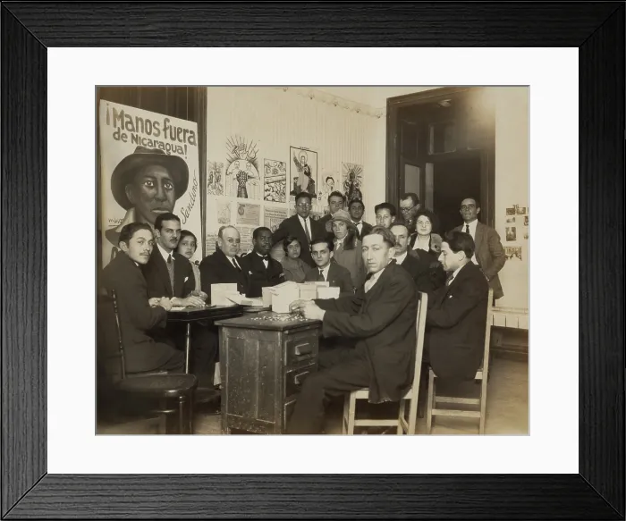 Framed Print : Youth Communist League with members of the Manos fuera de Nicaragua! Committee (Hands Off Nicaragua Committee), sitting around a desk in 1928 Framed Print : Youth Communist League with members of the Manos fuera de Nicaragua! Committee (Hands Off Nicaragua Committee), sitting around a desk in 1928