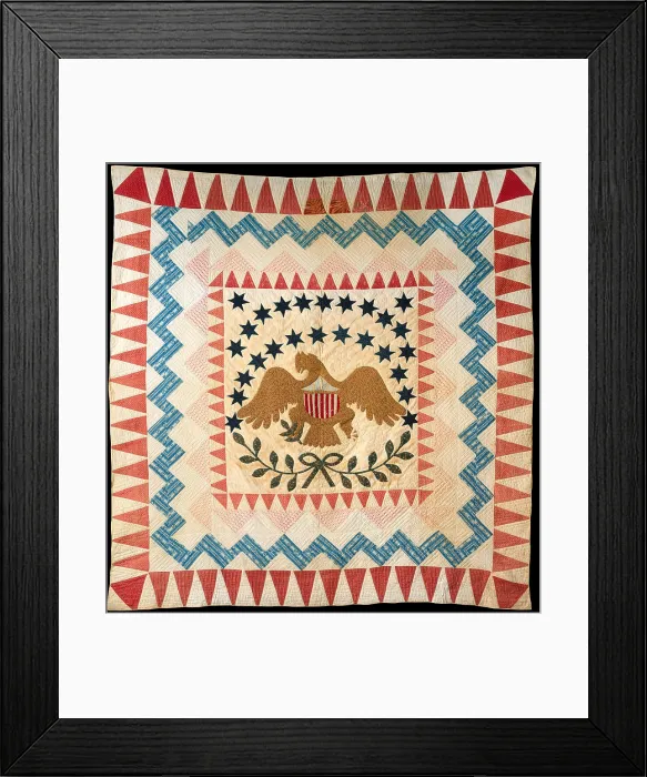 Framed Print : QUILT, EAGLE PATTERN, 1837-50, New England, American crafts, cotton textile. The quilt is dated by its printed cottons that date from the 1830s and 1840s