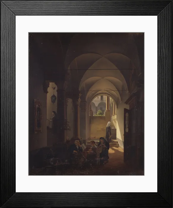 Framed Print : Interior of a Monastery, by Giovanni Migliara, 1825 - 1837 ca. 19th Century, oil on board - Italy, Lombardy, Milan, Brera Collection. Whole artwork view