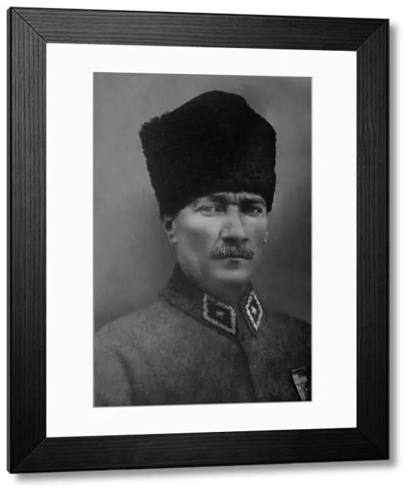 Framed Print : Mustafa Kemal Ataturk, ca. 1920s, wearing a Persian lamb toque hat and military uniform. (BSLOC_2020_2_176)