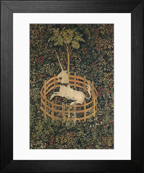 Framed Print : THE UNICORN IN CAPTIVITY, 1495-1505, Netherlandish, Northern Renaissance tapestry. Fertility appears to be the theme of this tapestry Framed Print : THE UNICORN IN CAPTIVITY, 1495-1505, Netherlandish, Northern Renaissance tapestry. Fertility appears to be the theme of this tapestry