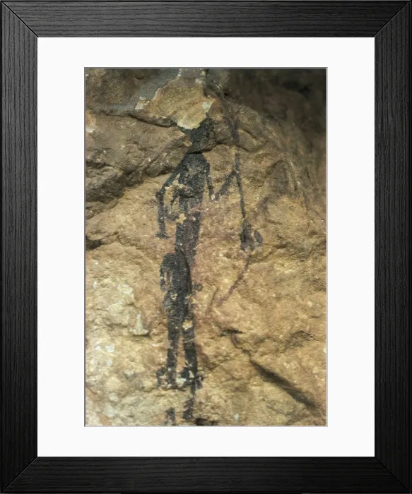 Framed Print : SPAIN. Ulldecona. Ermites Shelter.. Ermites Shelter VIII. Archer. Naturalistic levantine painting. Mesolithic art. Cave. AISA / Everett Collection**US SALES ONLY**