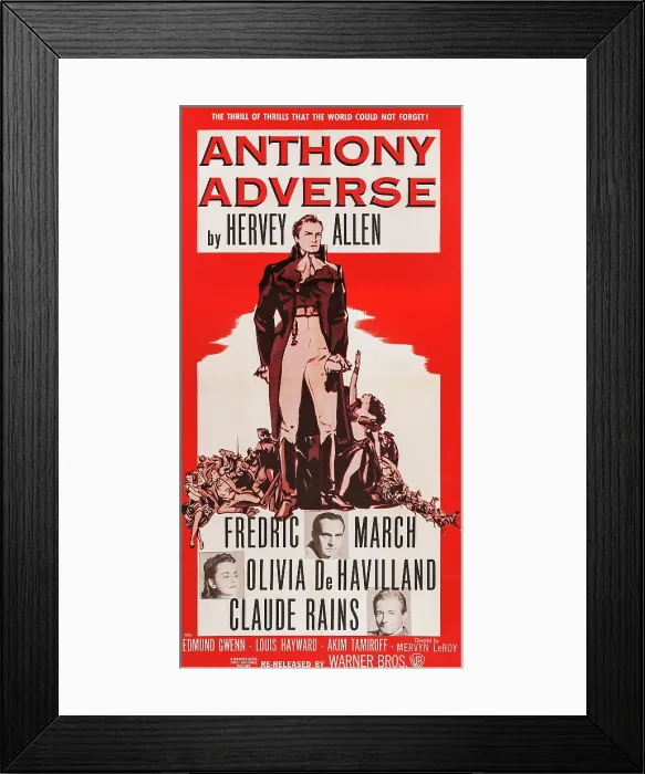 Framed Print : ANTHONY ADVERSE, from left: US poster art, from left: Olivia de Havilland, Fredric March, Claude Rains, 1936