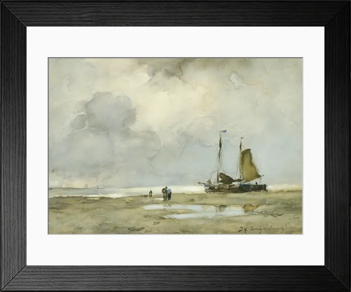 Framed Print : Beached Boat, by Johan Hendrik Weissenbruch, c. 1895, Dutch watercolor painting. (BSLOC_2016_1_229)