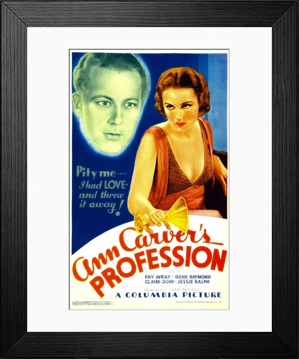 Framed Print : ANN CARVER'S PROFESSION, from left: Gene Raymond, Fay Wray on midget window card, 1933 Framed Print : ANN CARVER'S PROFESSION, from left: Gene Raymond, Fay Wray on midget window card, 1933