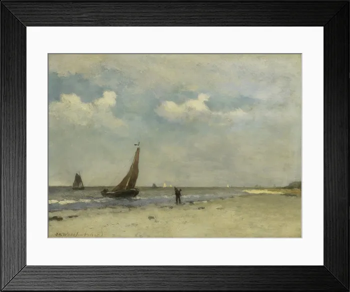 Framed Print : Beach Scene, by Johan Hendrik Weissenbruch, c. 1870-1903, Dutch painting, oil on panel. Small fishing boats on the water, and a fisherman walking on the beach (BSLOC_2016_1_231) Framed Print : Beach Scene, by Johan Hendrik Weissenbruch, c. 1870-1903, Dutch painting, oil on panel. Small fishing boats on the water, and a fisherman walking on the beach (BSLOC_2016_1_231)