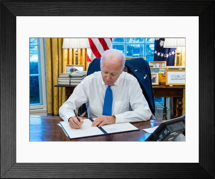 Framed Print : President Joe Biden signs an Executive Order on Feb